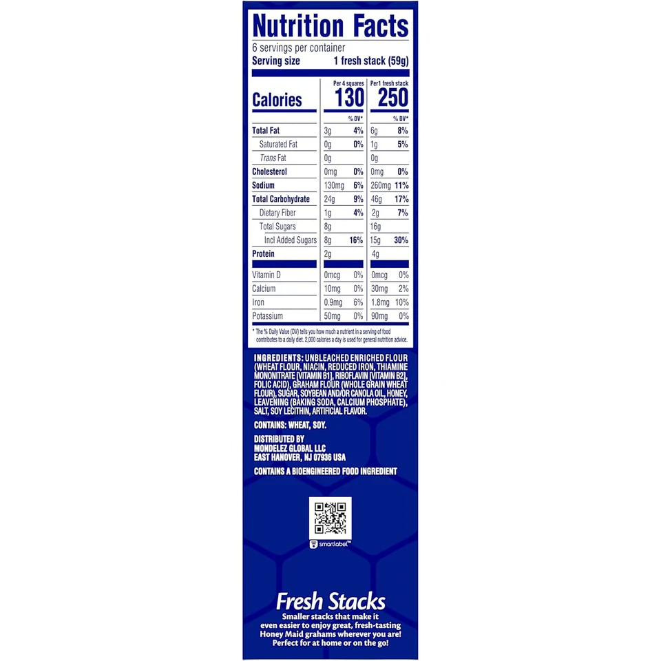Honey Maid Honey Fresh Stacks, side label and serving information