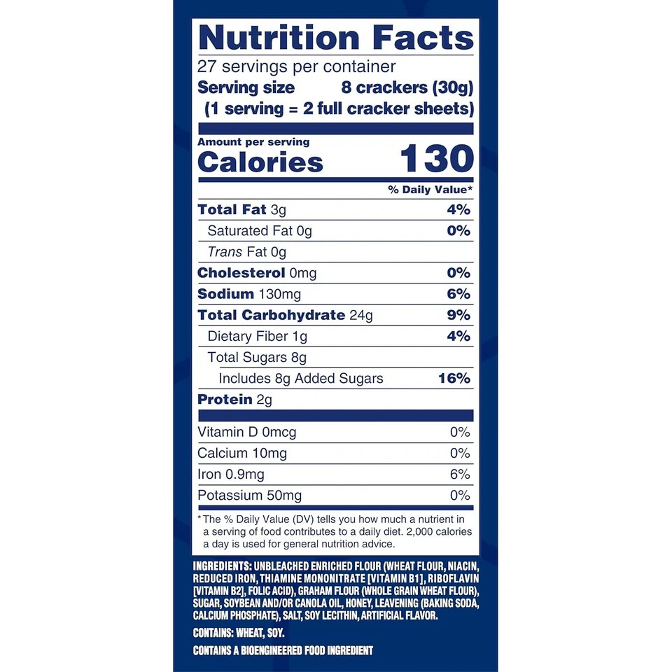 Honey Maid Honey Grahams Party Size, Nutrition Facts and ingredients panel